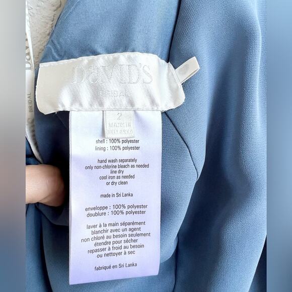 David’s Bridal High neck chiffon bridesmaid dress maxi steel blue 2 new - Picture 6 of 11